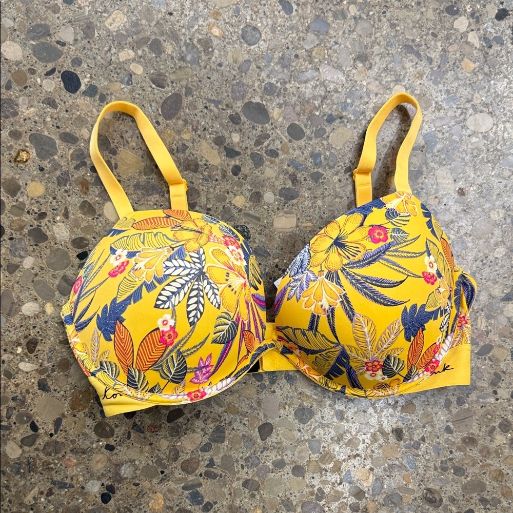 Victorias Secret PINK Yellow Push Up Bra 36DD
